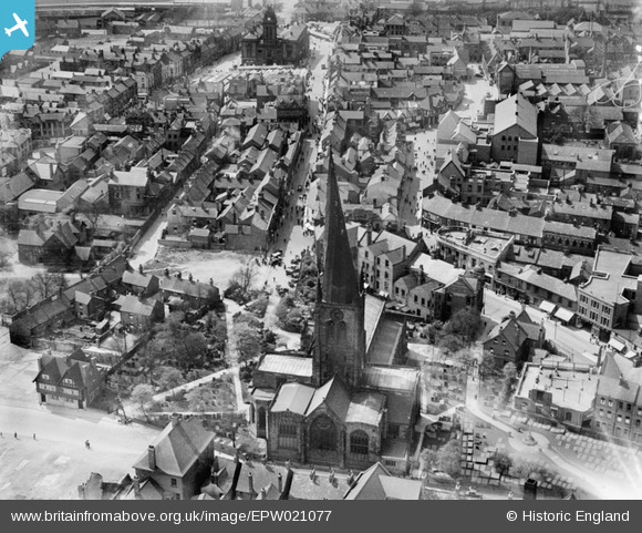St Mary and All Saints' Church and The Market Hall, Chesterfield, 1928 - Britain from above