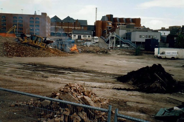 Demolition of cattle market car park. Preparations underway for Ravenside Retail Park. - 1997