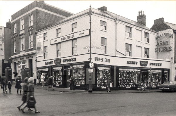 Wakefield's Army Stores on the corner of Market Place and Central Pavement, 1974 - Chesterfield Museum