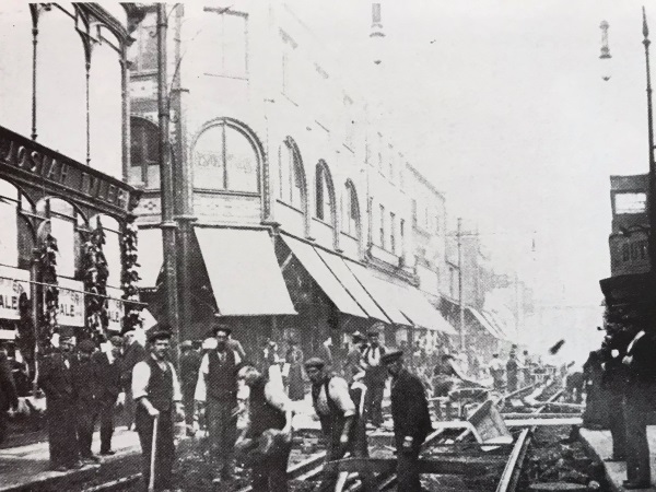 Laying the trarnlines on High Street and Burlington Street in the summer of 1904. - Alan Taylor