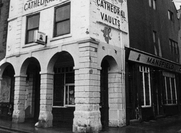 The cathedral vaults located in the market place c1970,  known as the pretty windows it closed around the mid seventies. - Jon Sambrook