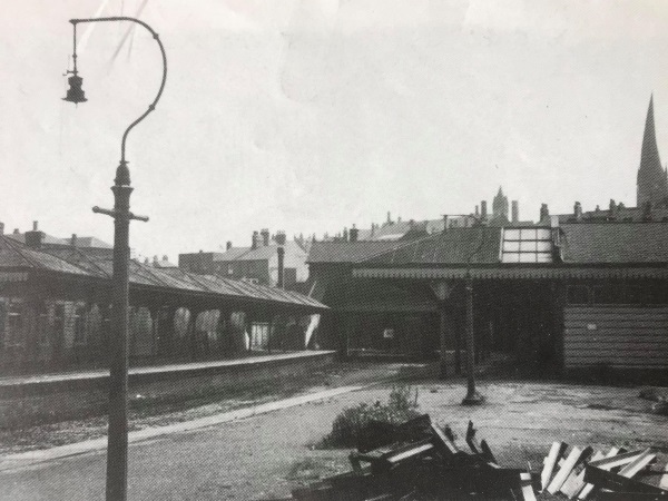 Central station and the rails been lifted. Chesterfield Tunnel begins behind the bridge and the other end at Hollis Lane can just be seen - 1964  - Alan Taylor