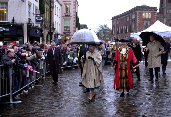 The Queen and The Duke Of Edinburgh Tour Chesterfield's Weekly Market, Meeting Stall Holders and Visitors In 2003