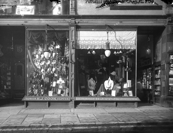 High Street - Henry John Cook Hosier and Glover and Ladies' Outfitter at 4, and 6, High Street, Market Place, c.1900. - Chesterfield Mesum.