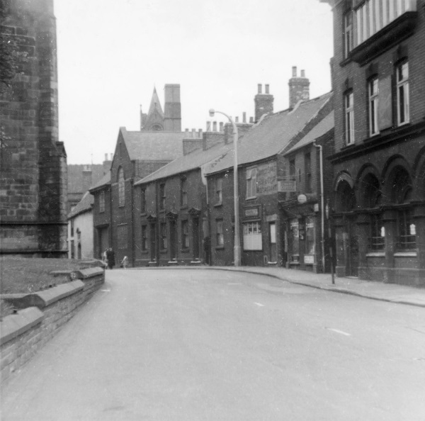 St Mary's Gate, Chesterfield, c 1960s. This view shows the entrance to Terra Firma Place and Elliott's Yard on right.