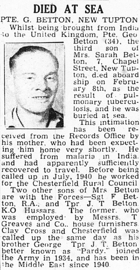 Newspaper report on George Betton.